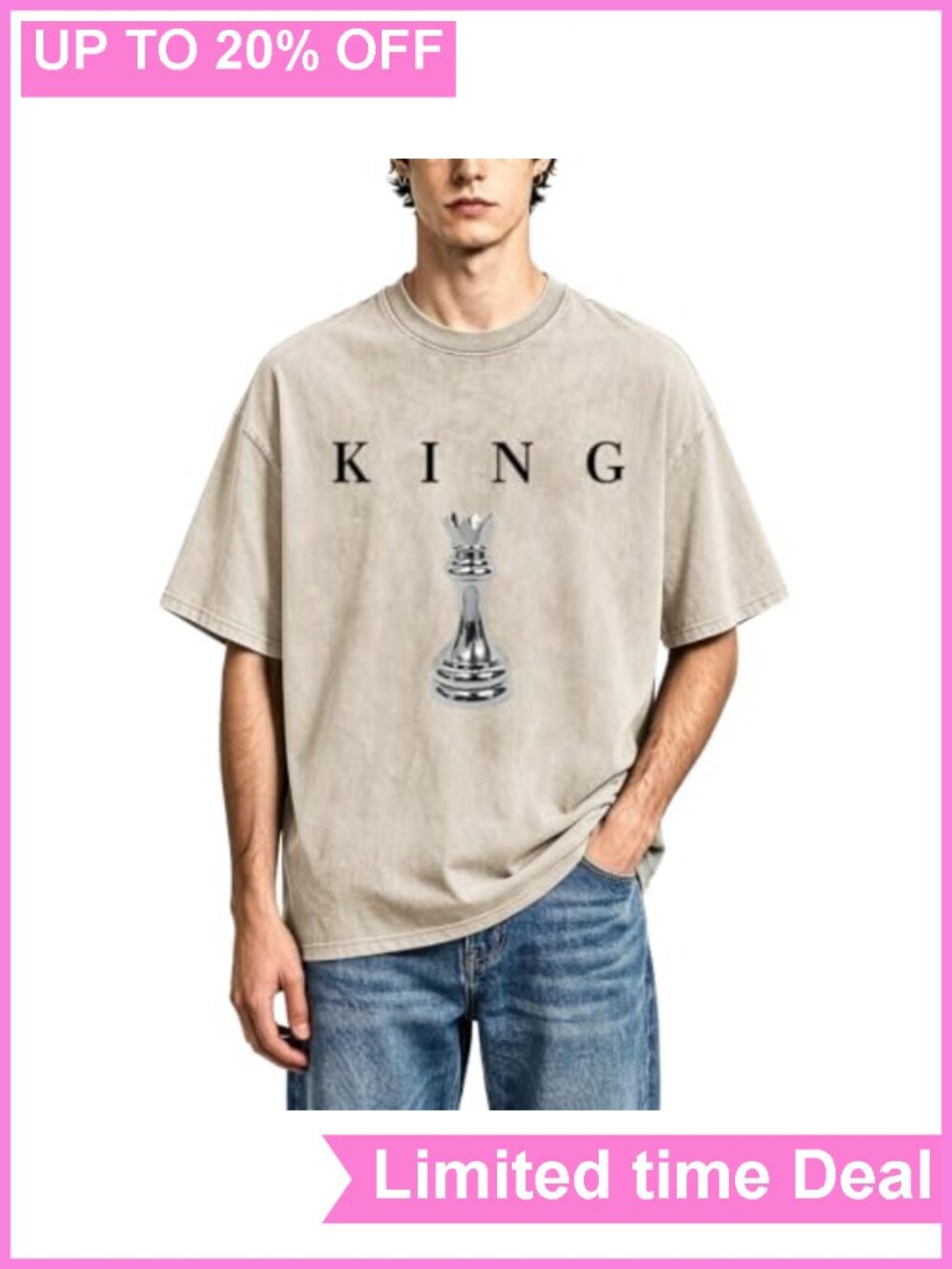 Men's Vintage King Chess Graphic Tee Oversized Streetwear Cotton